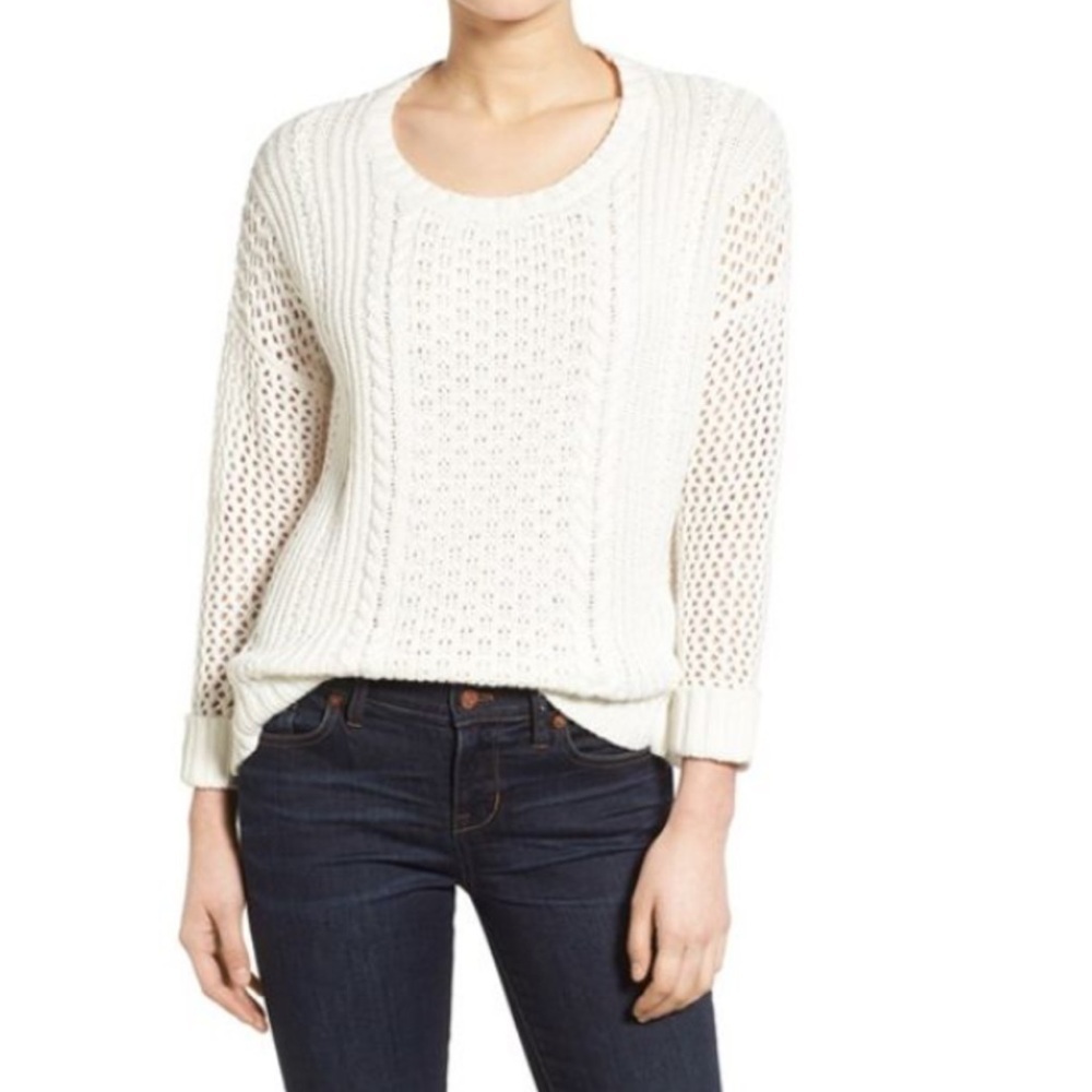 Madewell ivory Sz XS cable open knit crewneck sweater Sz XS